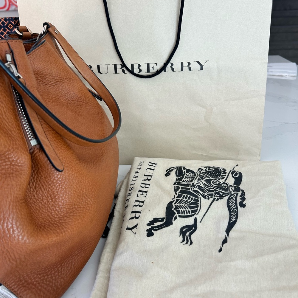 Large Burberry leather and canvas bag